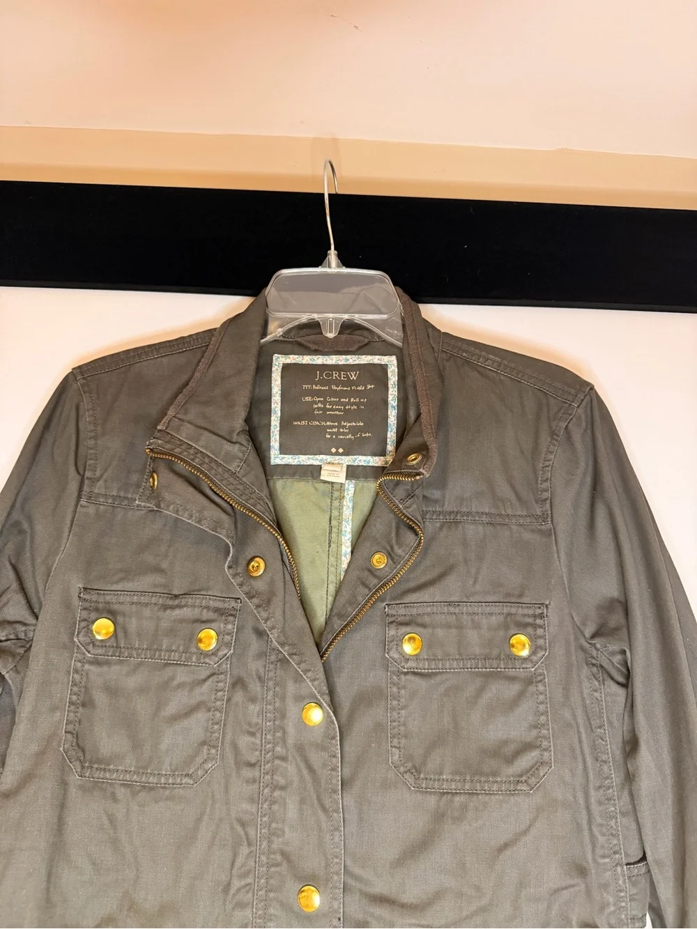 J Crew Downtown Field Jacket Moss Green Utility Coat Golf Hardware Size Large